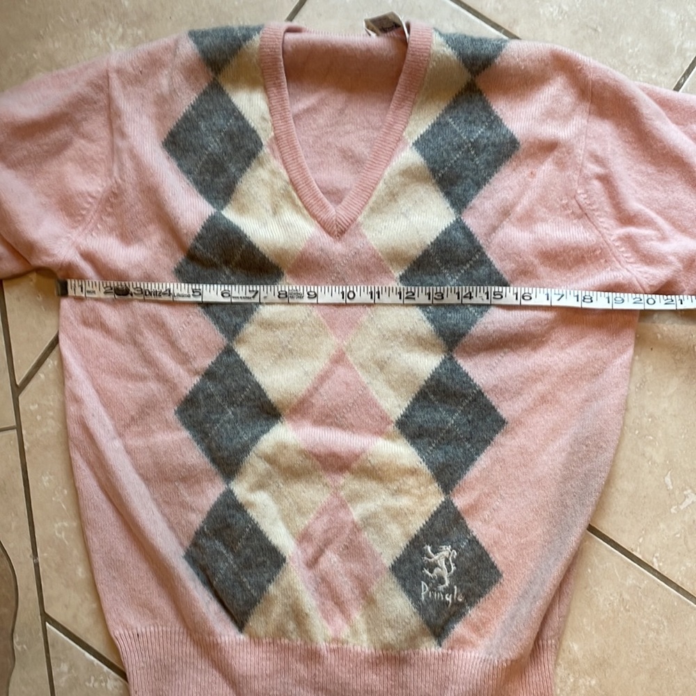 Pringle washable wool sweater l pink argyle - Picture 7 of 11